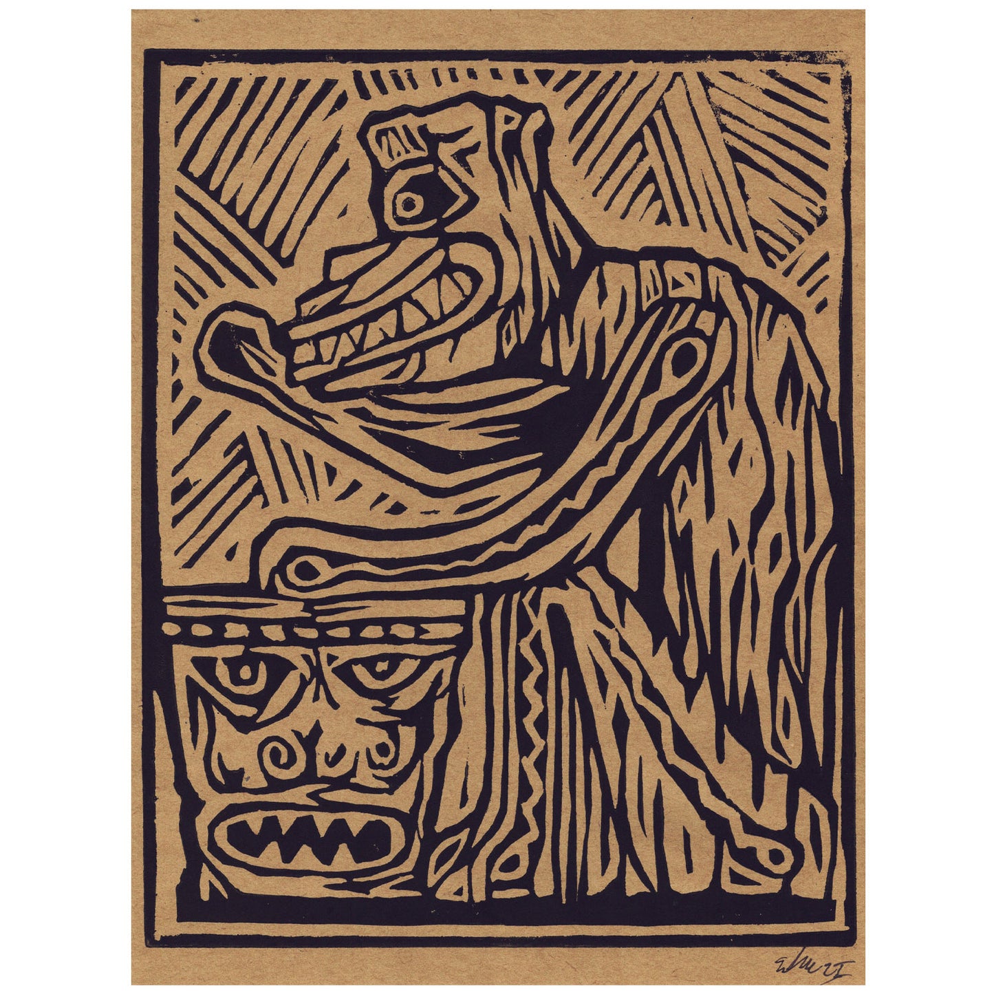 Linoleum Block Print - Enchanted Drummer