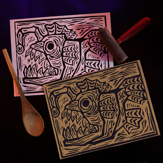Linoleum Block Print - Angler
