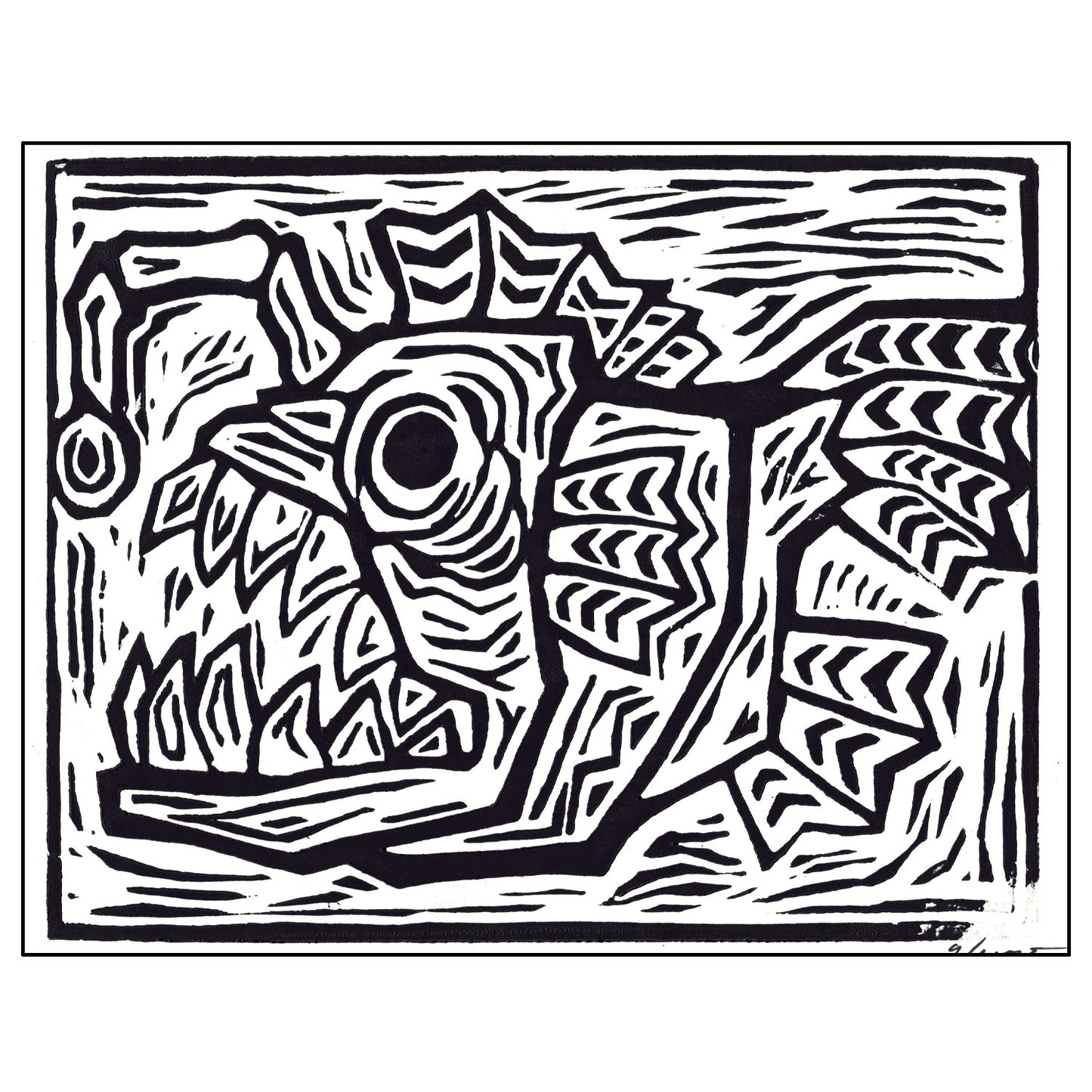 Linoleum Block Print - Angler