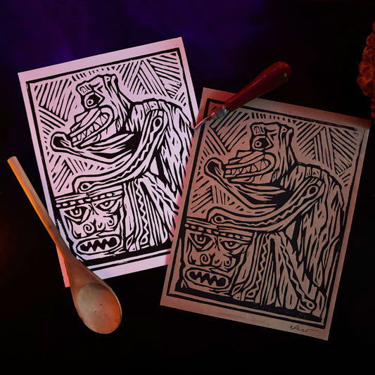 Linoleum Block Print - Enchanted Drummer