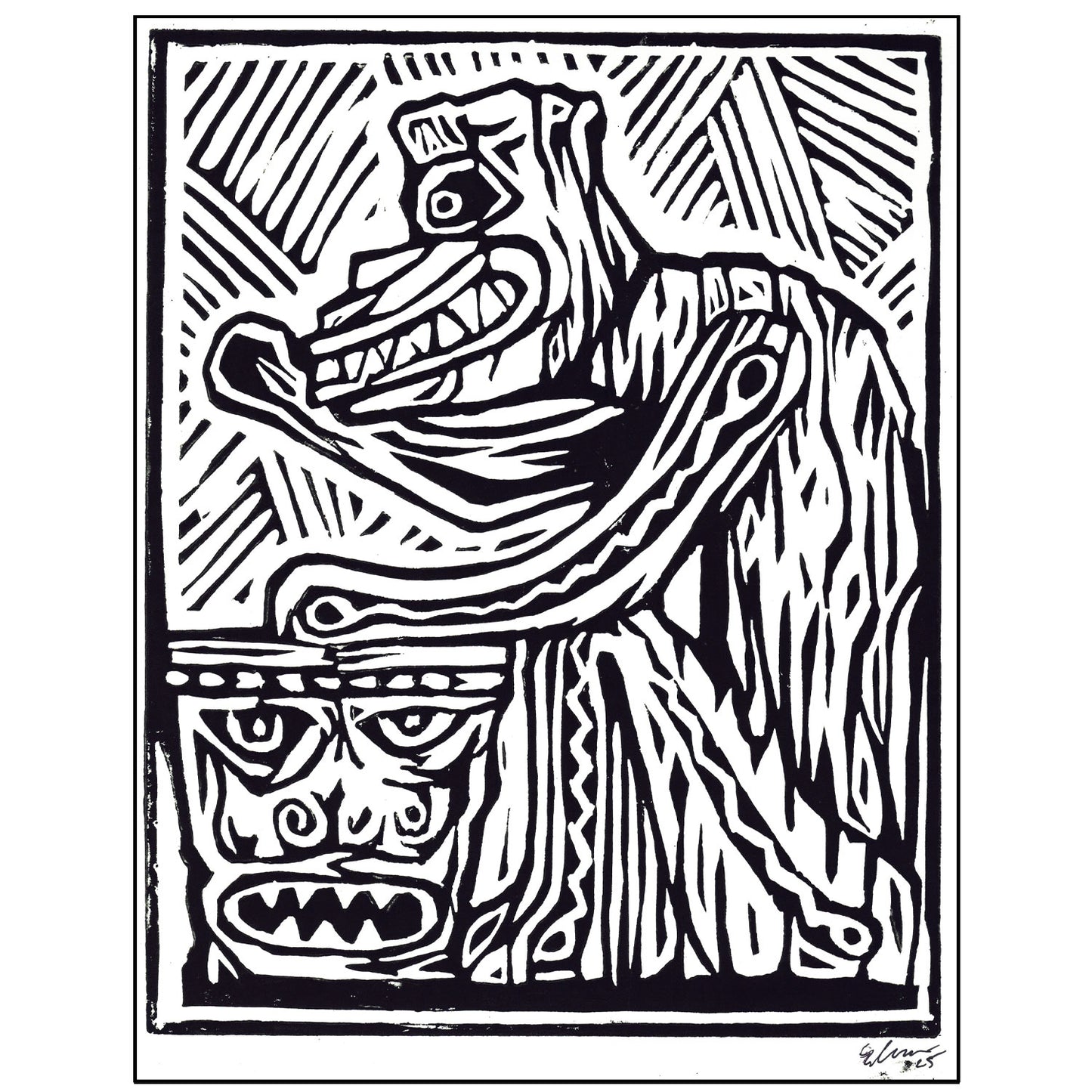 Linoleum Block Print - Enchanted Drummer