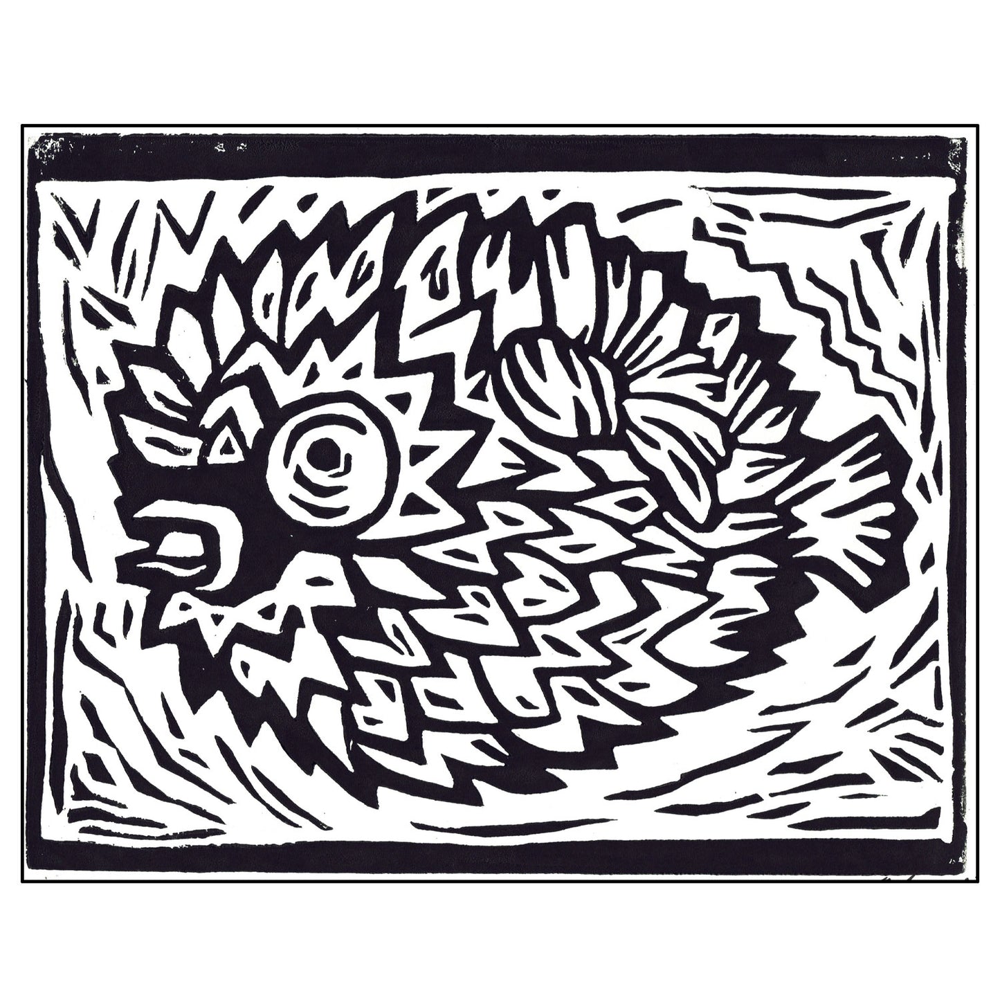Linoleum Block Print - Puffer