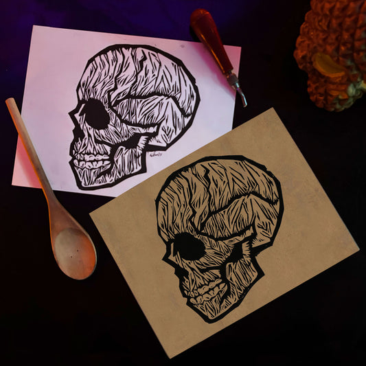 Linoleum Block Print - Skull