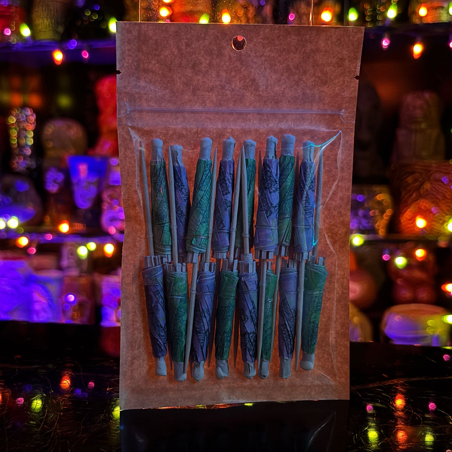 The Black Lagoon Brooklyn Horror Tiki Goth Tiki Creepy Tiki Creature Angler Puffer Seahorse Cocktail Umbrellas